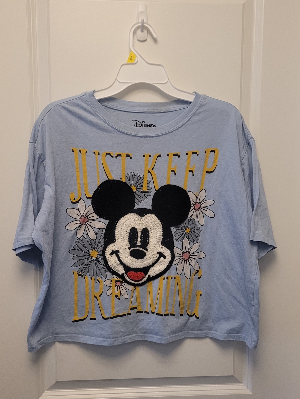 Disney Mickey Mouse Just Keep Dreaming Floral 3D Applique Blue T Shirt XL 15/17